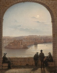 A Moonlit View of Fort St Angelo, Valletta, 1887